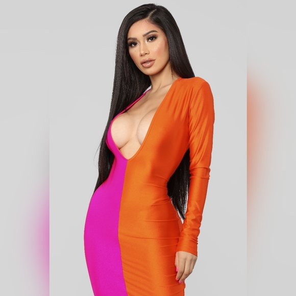 Rainbow Sherbet Midi Dress - Neon Pink and Orange - Picture 6 of 14